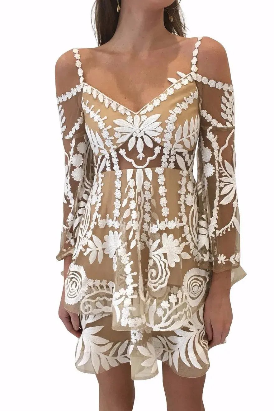 Thurley Poppy Fields Lace Mini Dress Ivory/Nude Size 8 photo 2