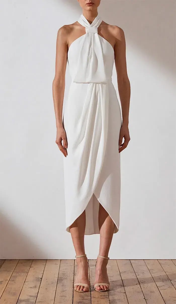 Shona Joy Knot Draped Midi Dress Ivory Size 10 photo 2