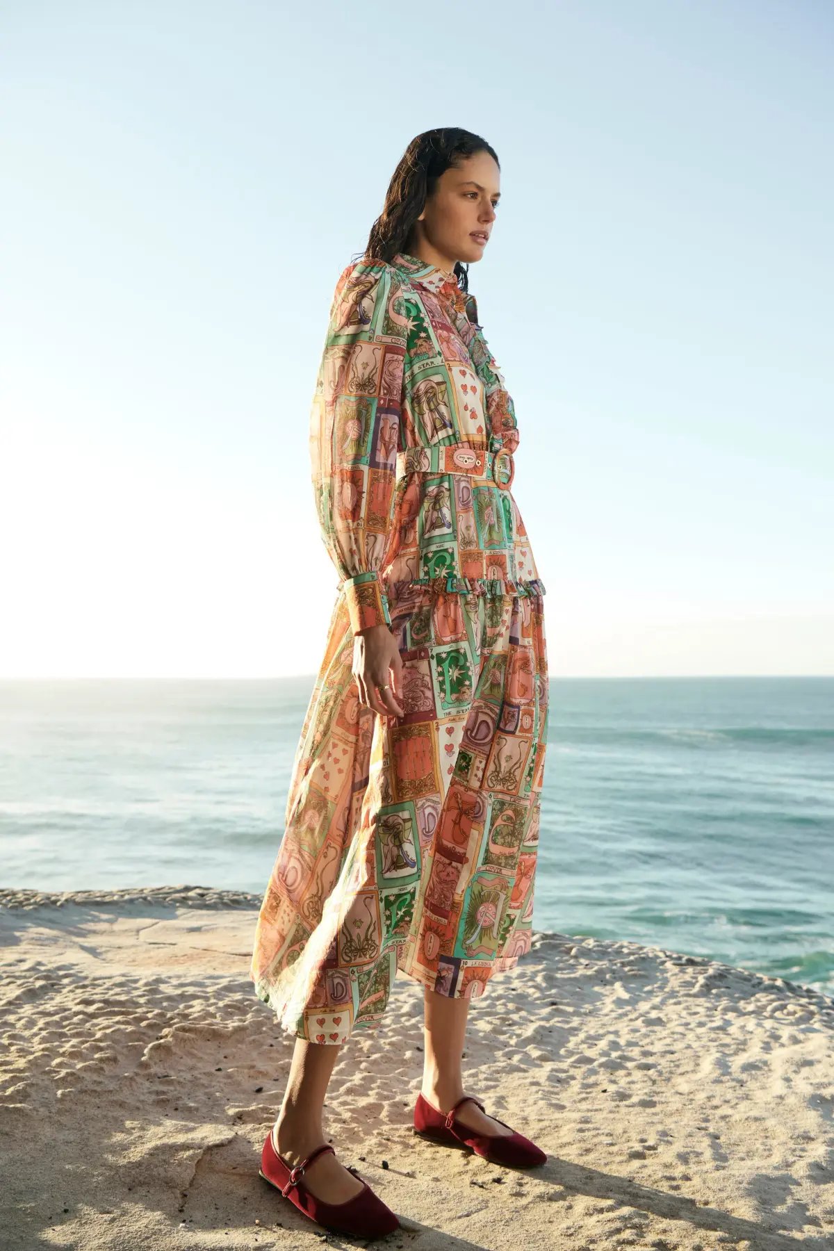 Kate Ford Cairo Long Layered Gown Multi Print Size 3/AU 12 photo 3