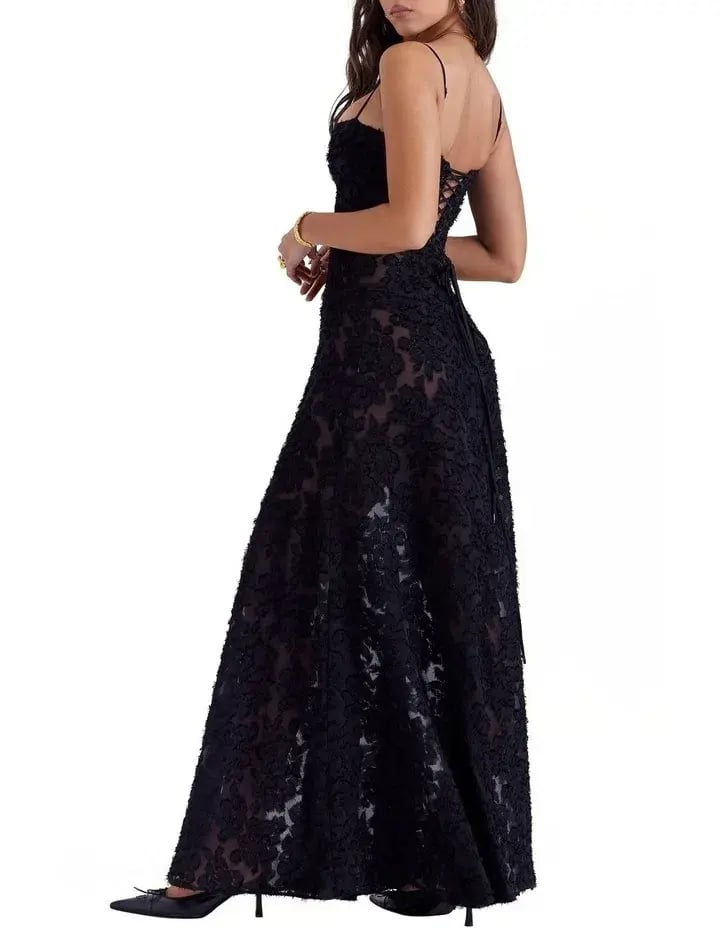 House of CB Seren Floral Lace Back Maxi Dress Black Size 8 photo 2