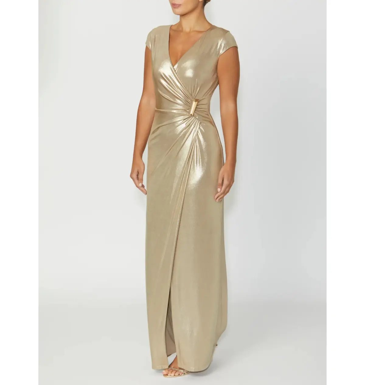 Anthea Crawford Myrah Jersey Gown Gold Size 12 photo 2