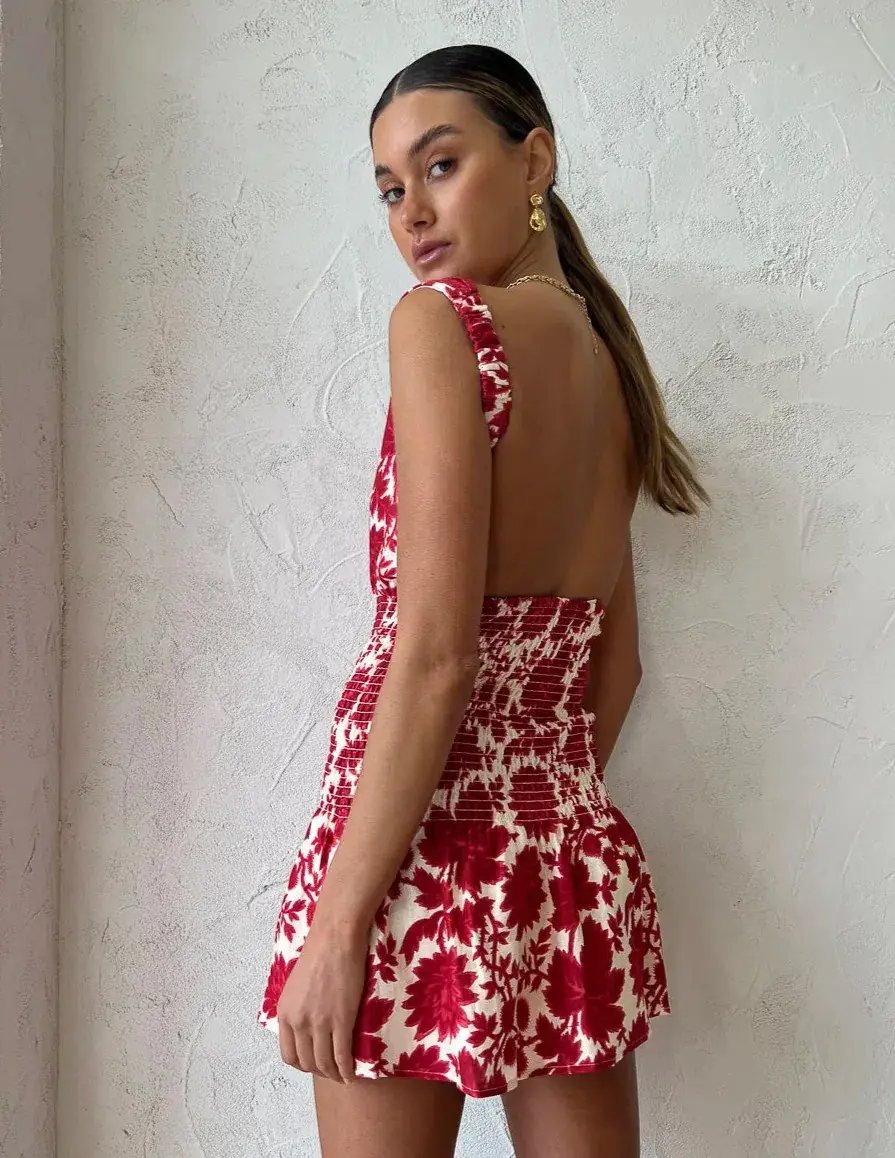 Sir the Label Cinta Open Back Dress Valentina Floral Red Size 1 / AU 8 photo 2