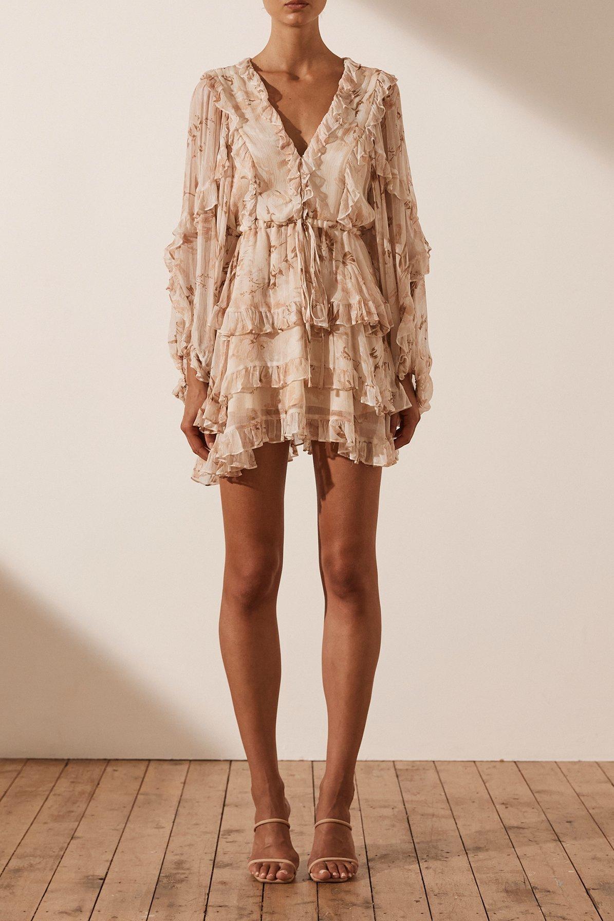 Shona Joy Nina Balloon Sleeve Frill Mini Dress Print Size 8 photo 5