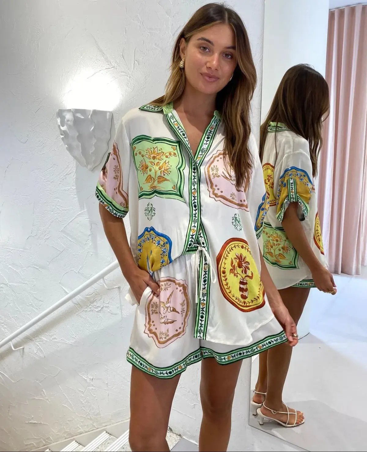 Alemais Porcelain Silk Shirt Size 8 and Short Size 10 Set Multi photo 3