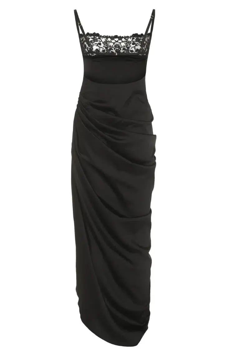 Jacquemus La Saudade Floral-Embroidered Asymmetric Maxi Dress Black Size 8 photo 3