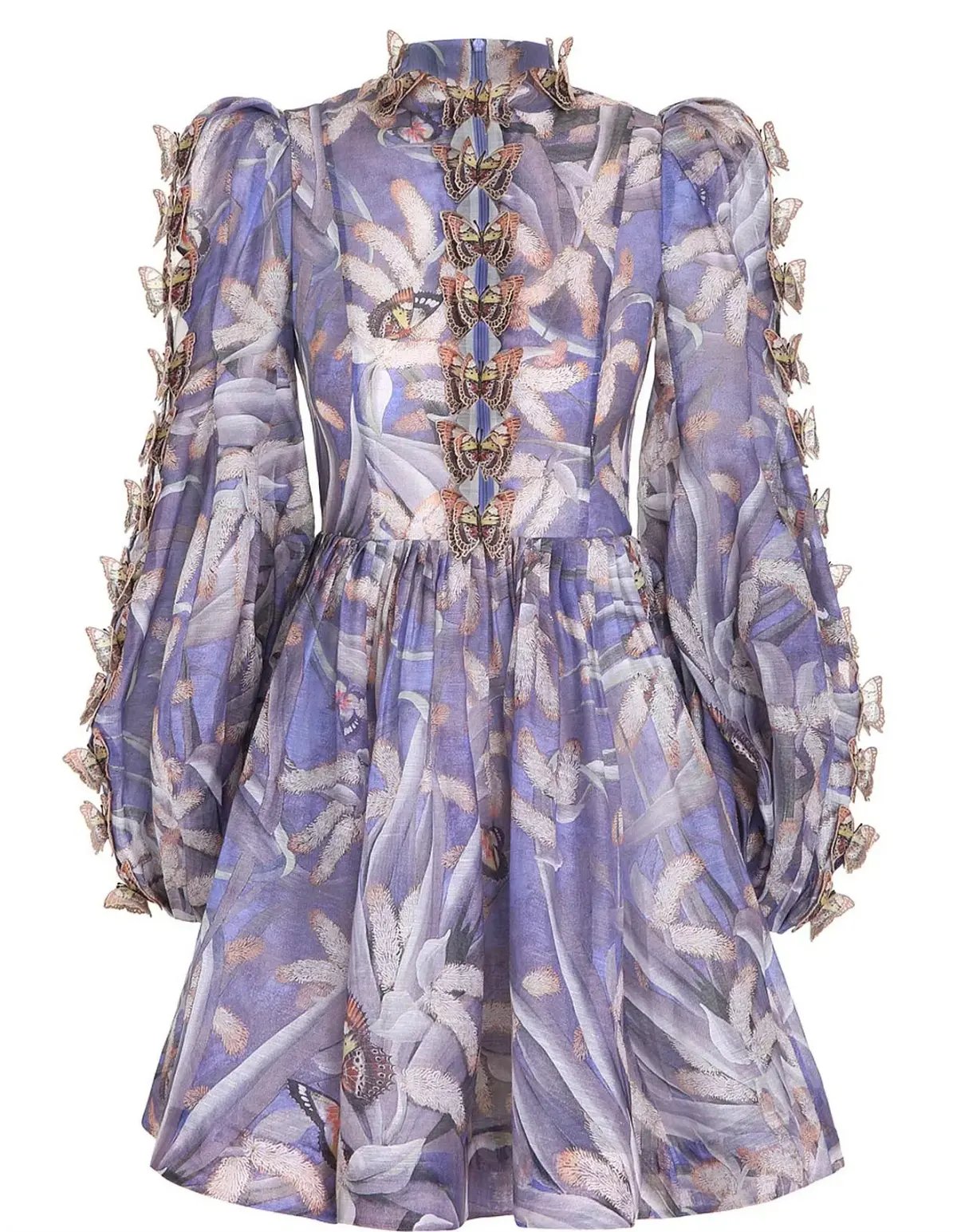 Zimmermann Botanica Butterfly Detailed Linen Silk Mini Dress Pandanus Size 2 / AU 12 photo 3