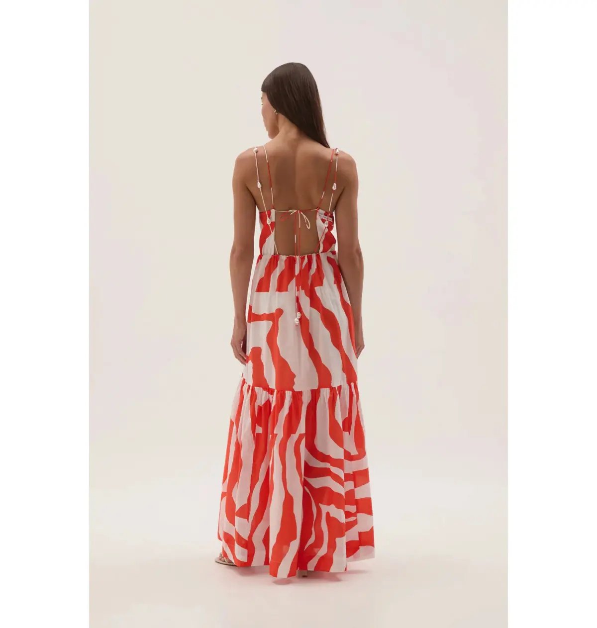 Aje Marley Tiered Maxi Dress in Coral Zebra Size AU 6 photo 4