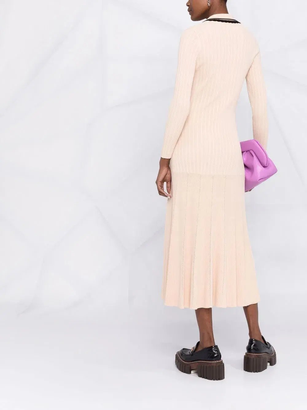 Sandro Alexandrine Ribbed Knit Midi Dress Beige Size 6 AU photo 3