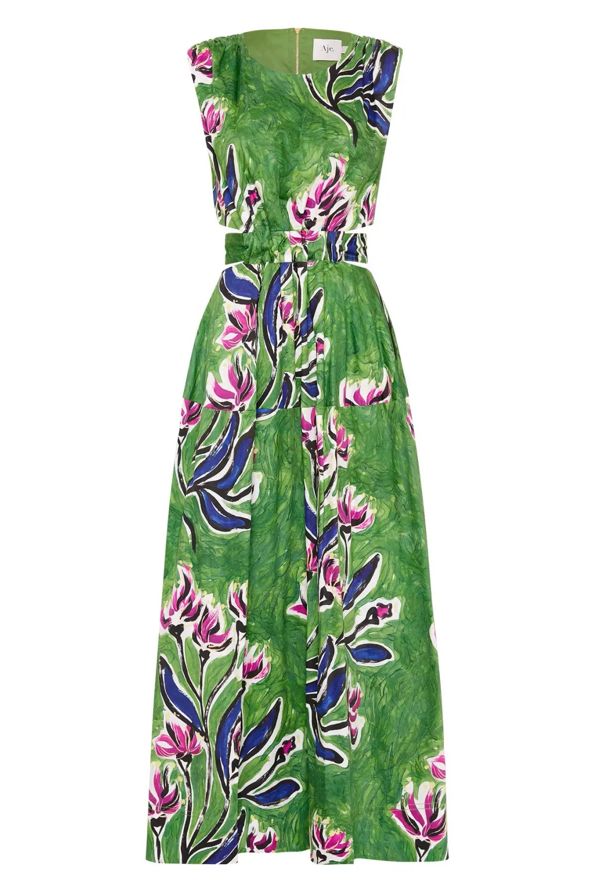 Aje Zorina Tie Midi Dress Green Floral Print Size 10 photo 3