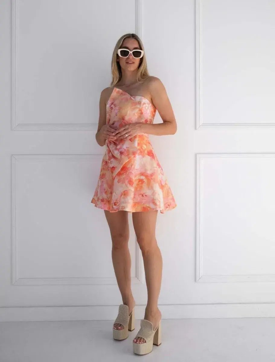 La Maison Talulah Camellia Mini Dress Rosetta Coral Print Size XS/Au 6 photo 3