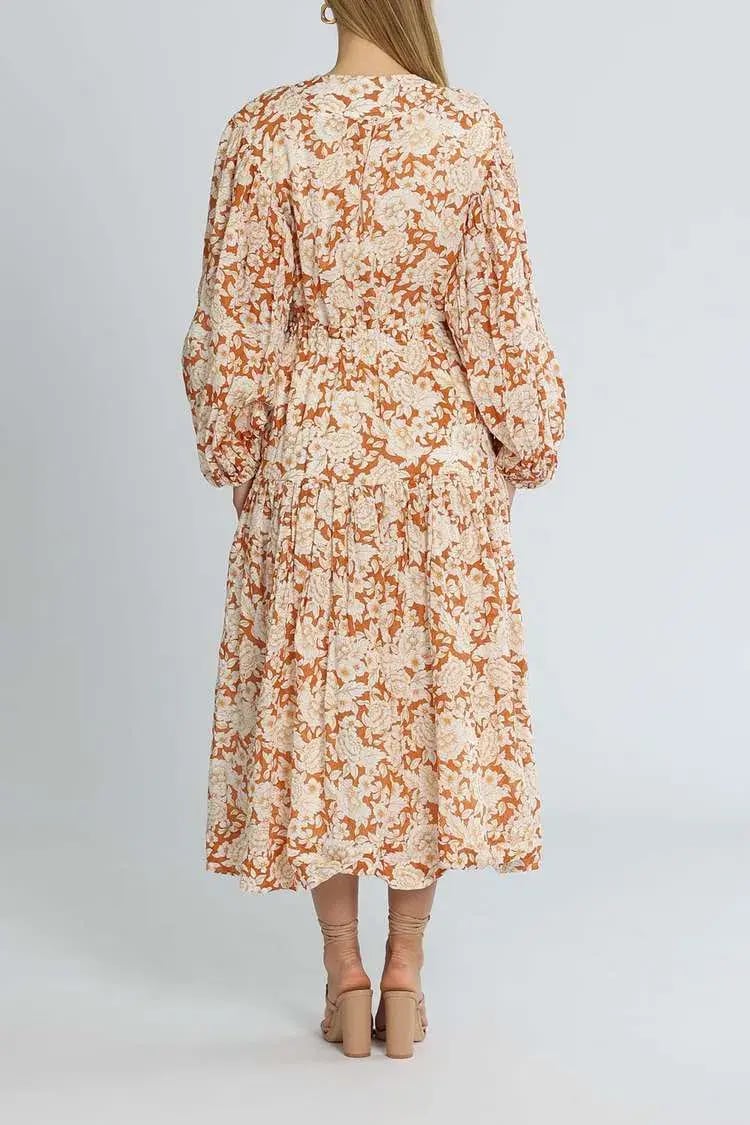 Shona Joy Flor Midi Dress Orange Floral Size 14 photo 3
