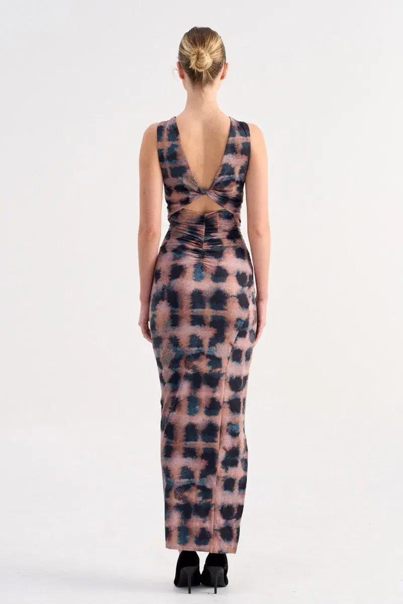 Suboo Shibori Sleeveless Reversible Twist Front Maxi Dress Tortoise Shell Size 10 photo 3