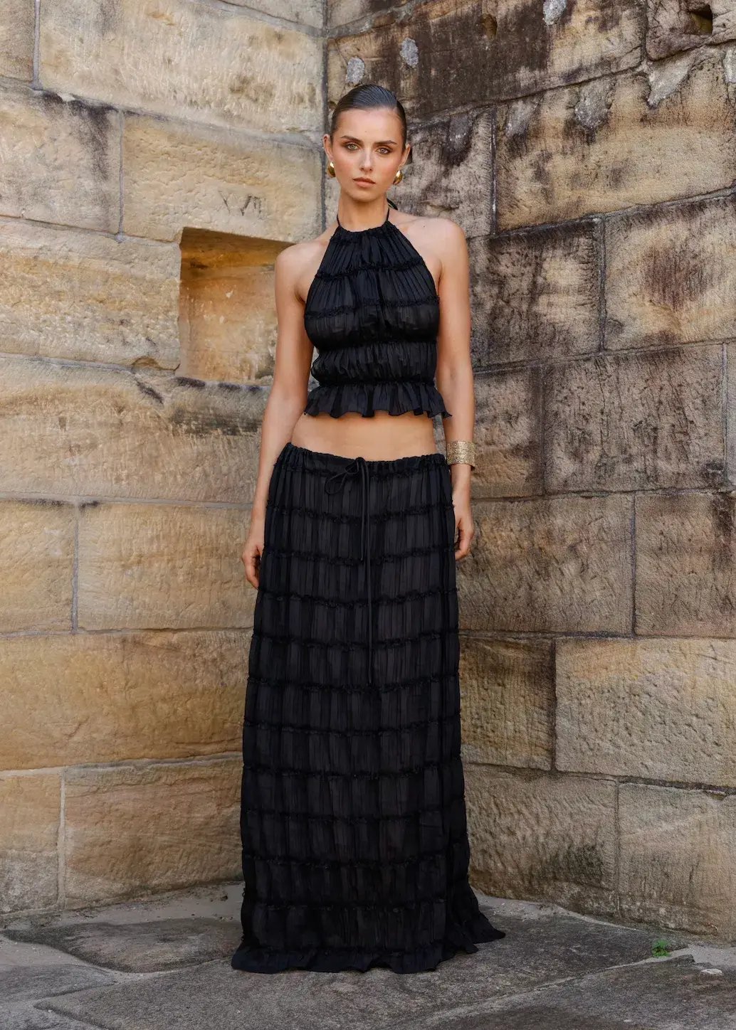 Arcina Ori Juliette Halter Top & Maxi Skirt Set Black Size S / AU 6-8 photo 5