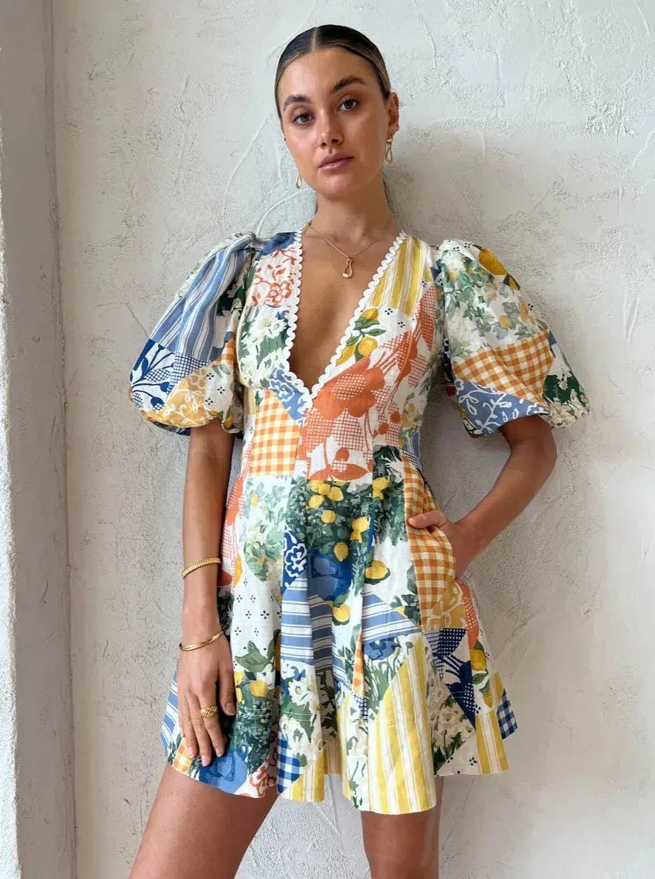 By Nicola Wavy Mini Dress Lemon Patchwork Multi Size AU 10 photo 2