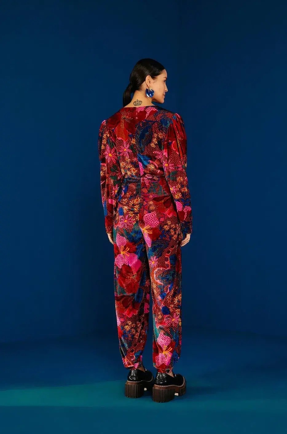 Farm Rio Snake Velvet Jumpsuit Garden Red Size 12/L photo 4