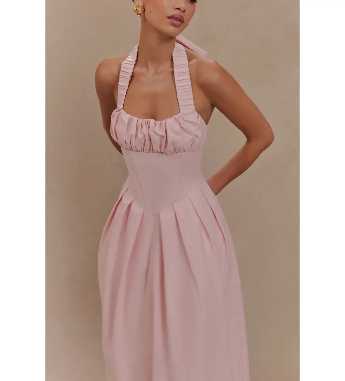Meshki Candy Halter Midi Dress Ballet Pink AU 8 photo 2