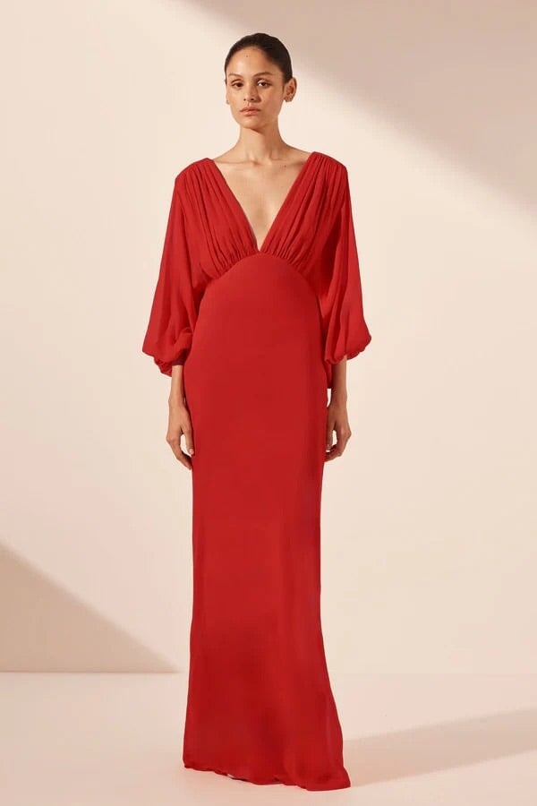 Shona Joy Amina Plunge Balloon Sleeve Maxi Chilli photo 2