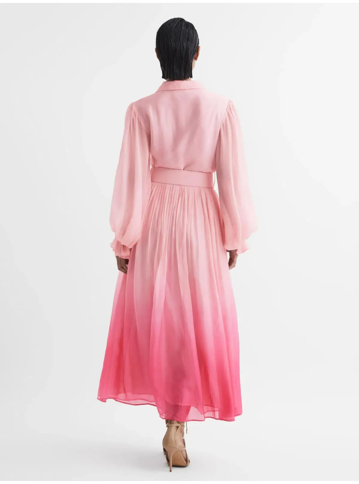 Leo Lin Cassie Tie Neck Midi Dress Ombre Pink Size 12 photo 4
