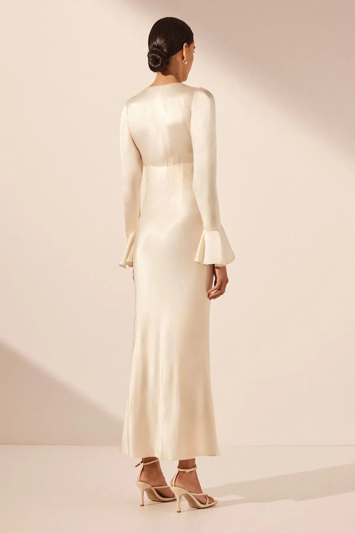 Shona Joy La Lune Frill Cuff Bias Midi Dress Cream Size 6 photo 3