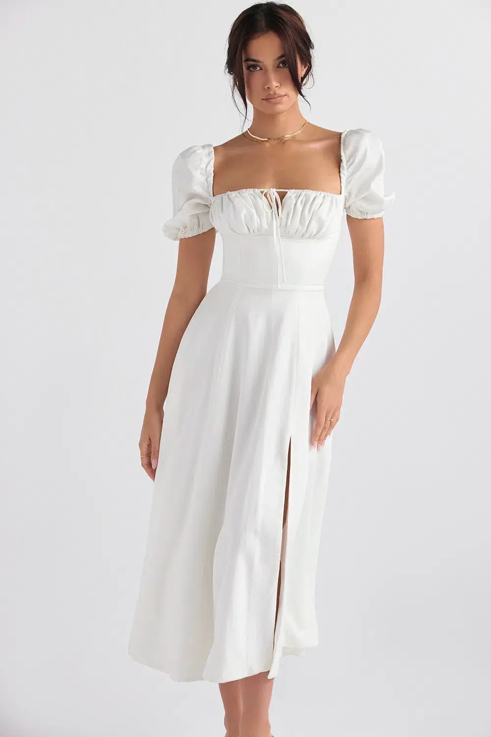 House of CB Tallulah Puff Sleeve Midi Sundress White Size 10 photo 5