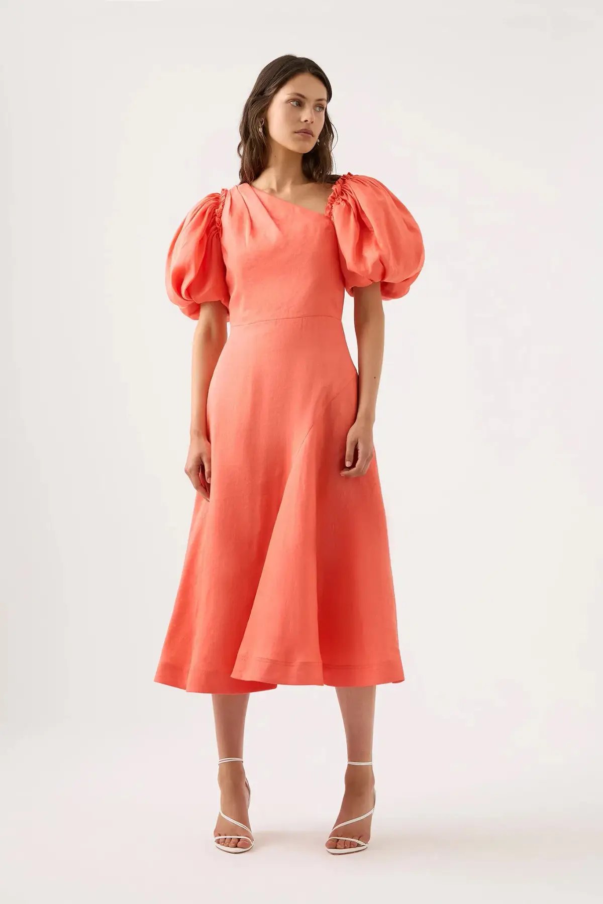 AJE - Maia Off Shoulder Midi Dress in Coral - Size 8 photo 2