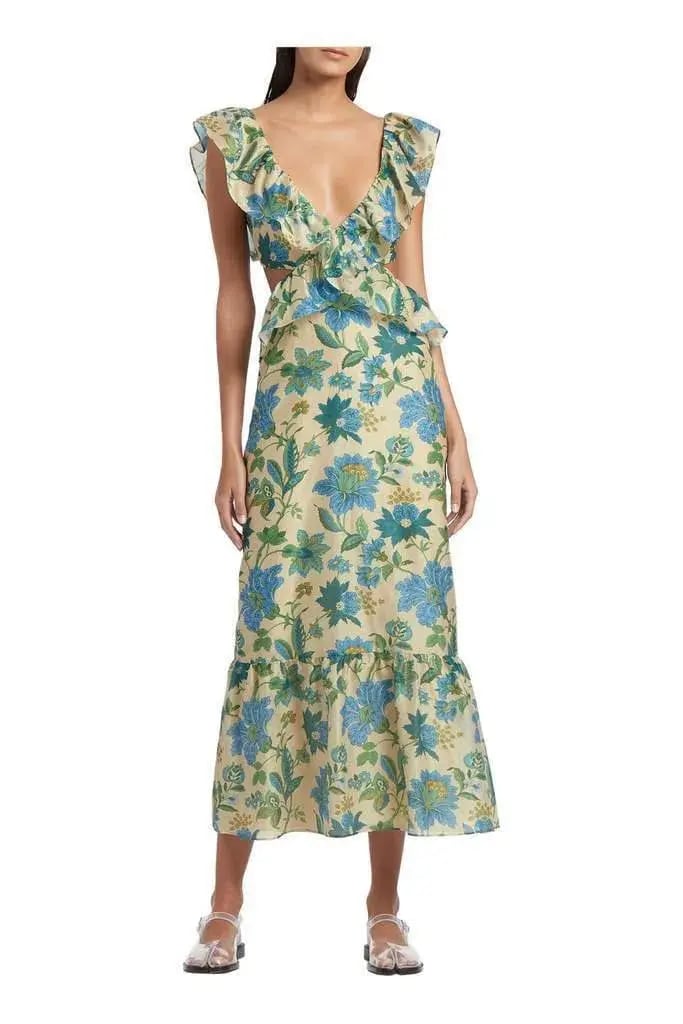 Sir The Label Celia Frill Midi Dress Print Size 8 photo 2