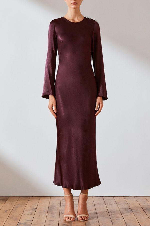 Shona Joy Morrison Long Sleeve Bias Midi Dress Burgundy Size 8 / AU 8 photo 2