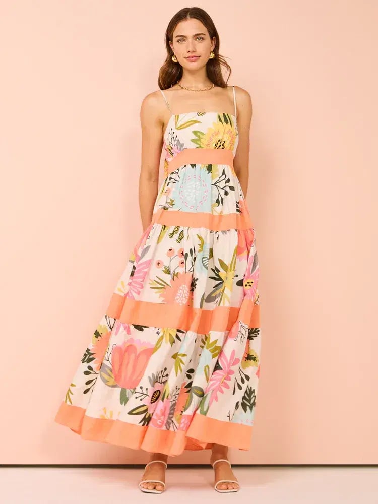 By Nicola Monet Tiered Maxi Dress In Potpourri/Melon Size 10 photo 2