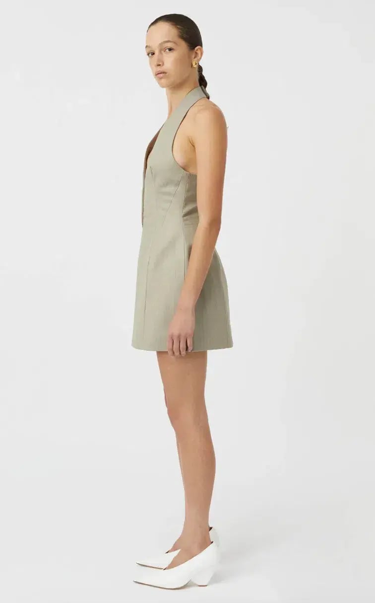 Camilla and Marc Pompidou Halter Neck Mini Dress in Green Olive Marle Size 10 photo 4
