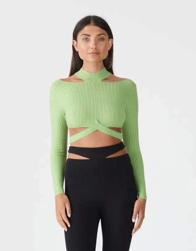 San Sloane Richards Rib Knit Top in Green Size 8 photo 2