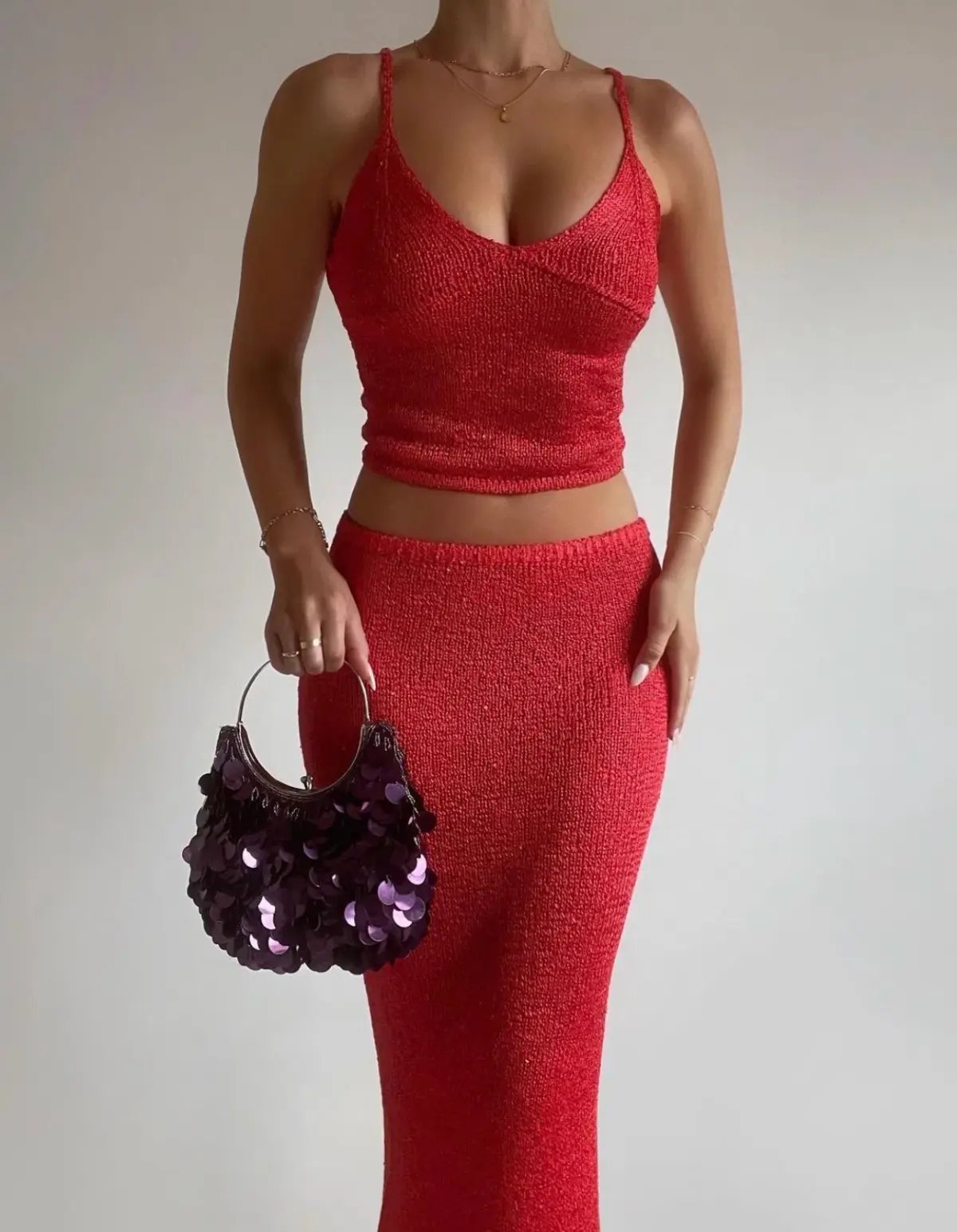 Asta Resort Carolina Camisole and Skirt Set Rossa Sequin Size S / AU 8 photo 2
