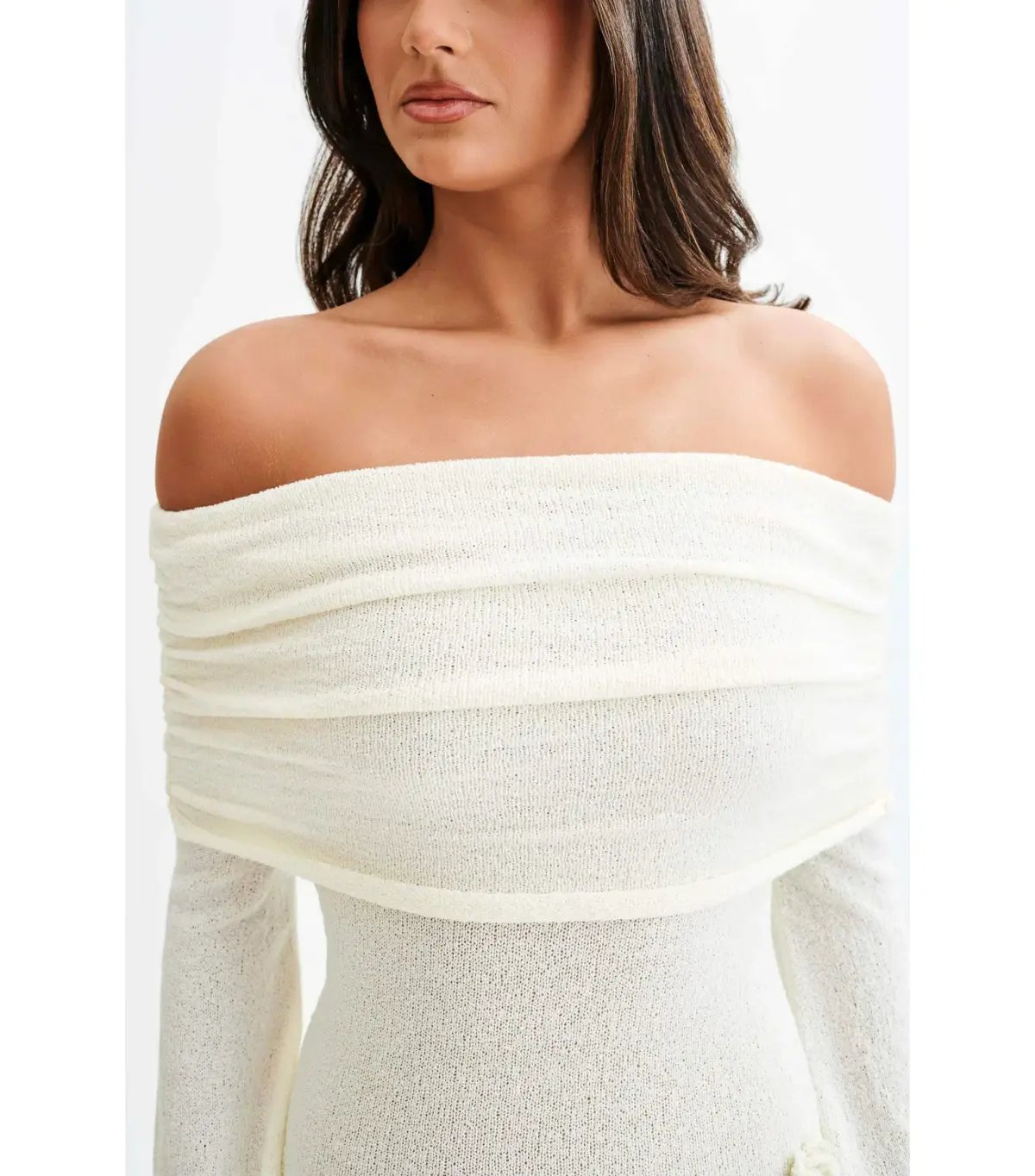 Meshki Kiki Off Shoulder Knit Rose Maxi Dress Ivory Size L / AU 12 photo 2