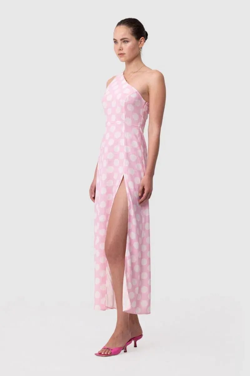 The Wolf Gang Ischia One Shoulder Maxi Dress Pink Spot Size 12 photo 2