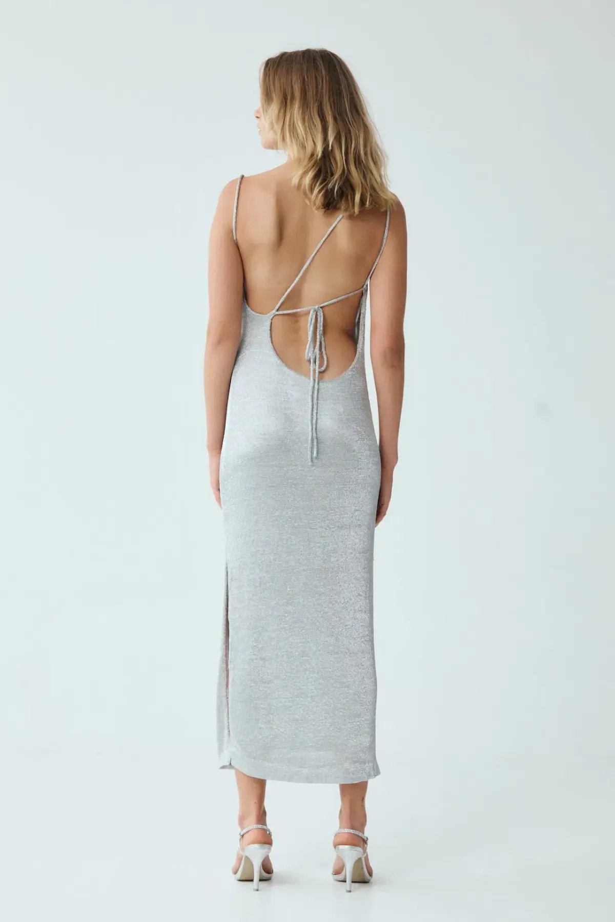 Third Form Heavy Metal Knit Cowl Slip Dress in Silver Size XS / AU 6 photo 3