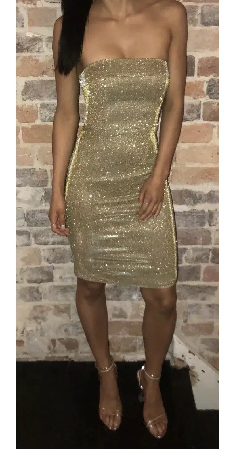 House of CB Rinah Strapless Mini Dress Iridescent Gold Size 6 photo 2