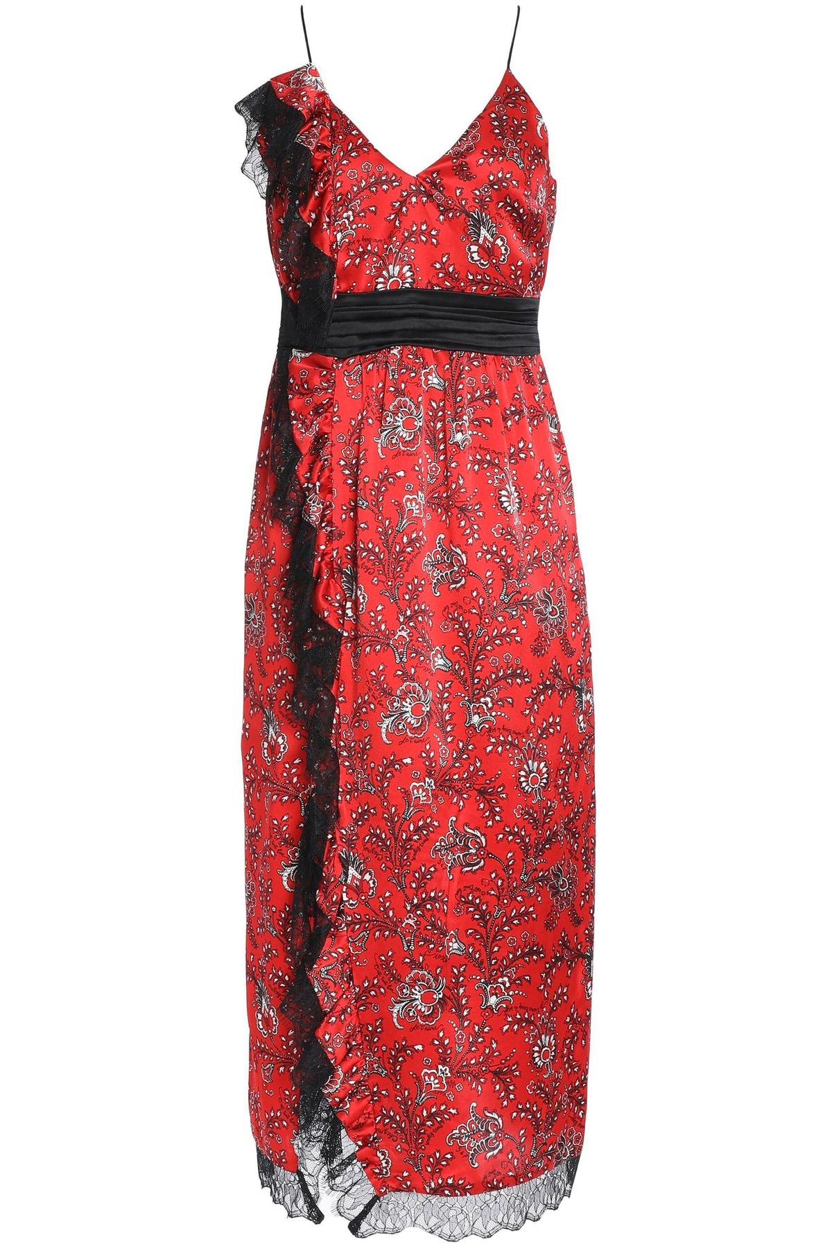 Cinq A Sept Petra Lace Trimmed Silk Satin Midi Dress Print Size 6 photo 3