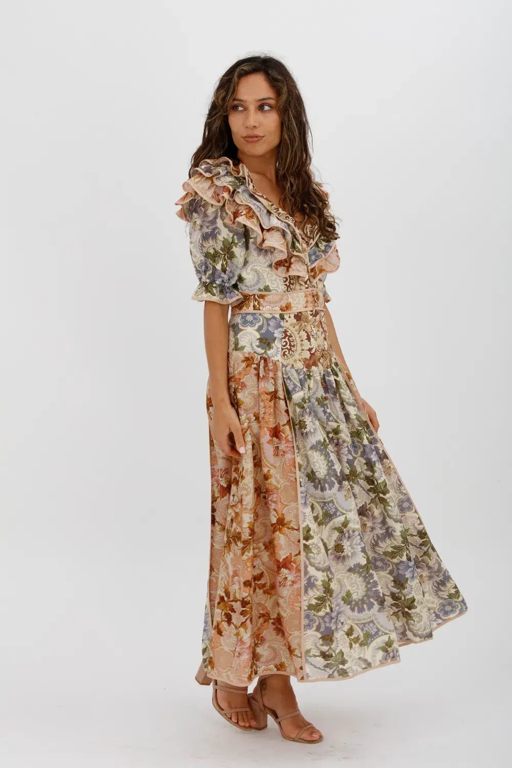 Alèmais Phillipa Ruffle Neck Midi Dress Floral Size 8 photo 2
