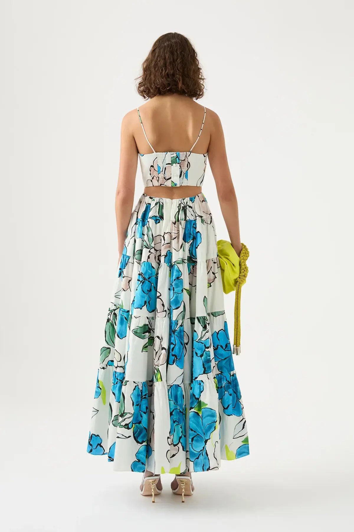 Aje Botanical Tiered Maxi Dress Cool Camelia Blue White Floral Size AU 10 photo 3