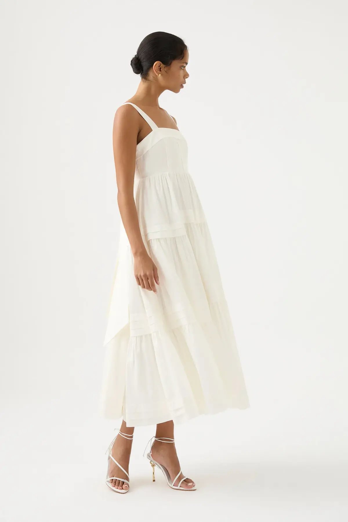 Aje Sophie Tiered Midi Dress Ivory Size 16 photo 2
