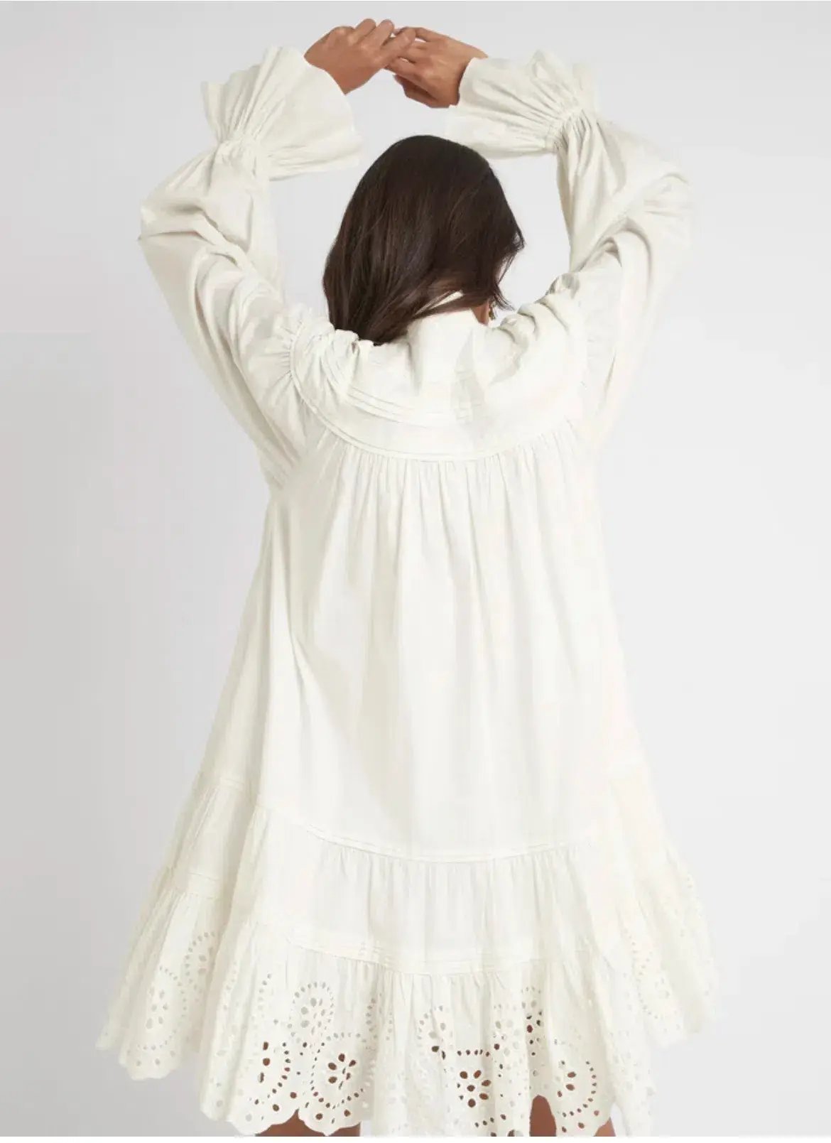 Aje Salita Longsleeve Broderie Smock Dress Ivory Size 10 photo 7