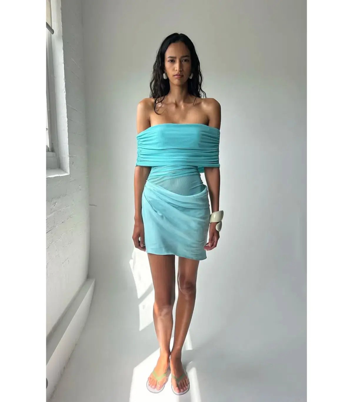 Benni Nico Off Shoulder Mini Dress In Aquamarine Size AU 8 photo 6