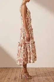 Shona Joy Carolina Linen Tiered Midi Floral Dress Print Size 10 photo 4