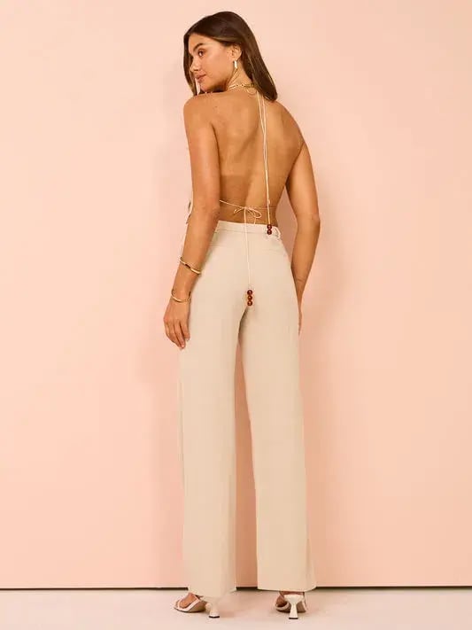 Bec & Bridge Desiree Halter Top and Straight Leg Pants Set in Sand Size 8 photo 3