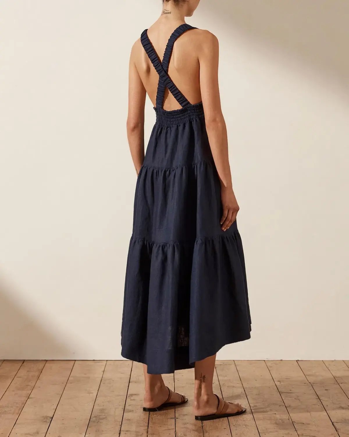 Shona Joy Ligia Plunged Cross Back Midi Dress Navy Size 14 photo 3
