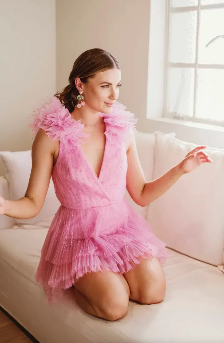 Monique Lhuillier Dotted Tulle Party Dress Bubblegum Pink Size 8 photo 3