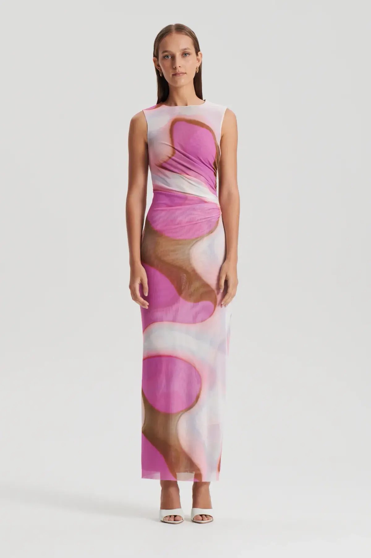 Scanlan Theodore Italian Watercolour Print Dress Pink Tan Size 8 photo 2