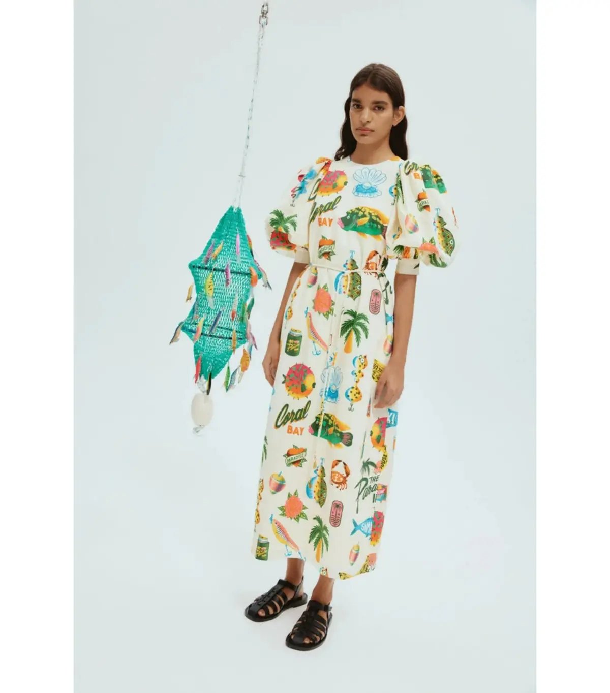 Alémais Samaki Puff Sleeve Midi Dress Print Size AU 12 photo 2