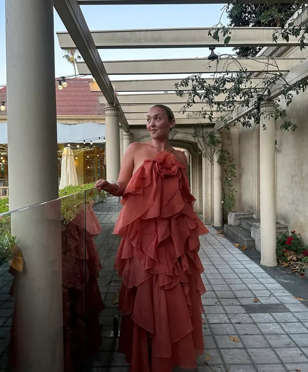 AJE Pandorea Layered Maxi Dress Coral Clay Size 10 photo 3