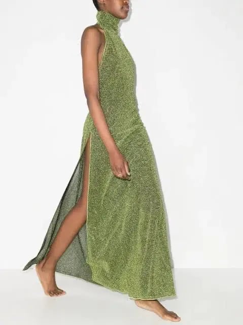 Oseree Lumiere Turtleneck Dress in Green Size 10 photo 3
