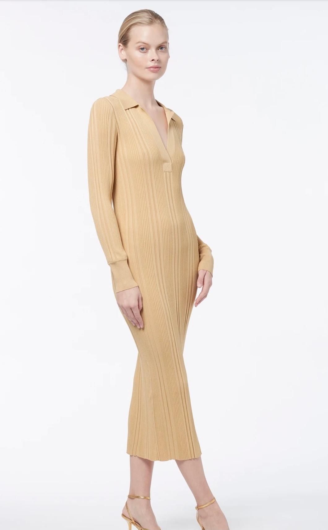 Manning Cartell  Long Sleeve Knit Midi Dress Yellow Size 4 photo 3